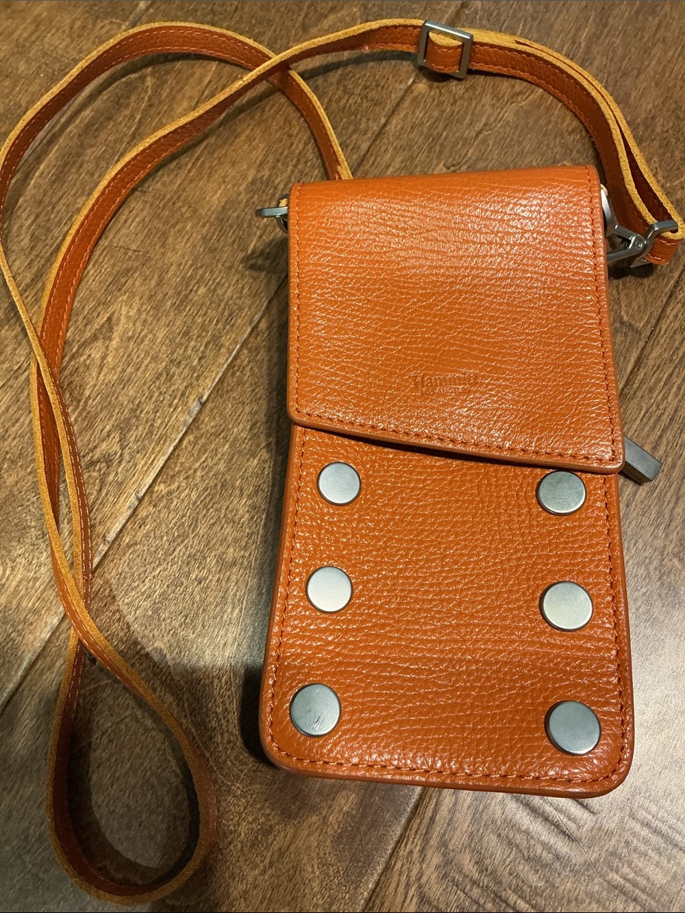 Hammitt Bright Orange Leather Phone Pouch with Studs